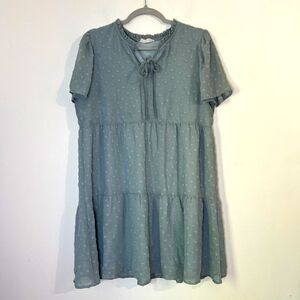 Altar'd State Tiered Swing Dress Embroidered Polka Dot Tie Neck Women's M